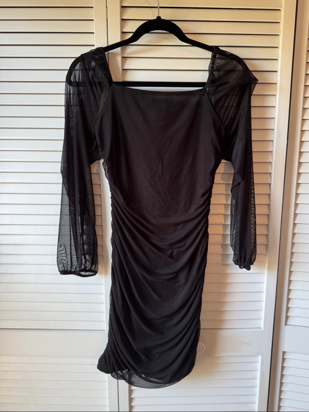 Rue21 Black Ruched Mesh Long Sleeve Bodycon Dress - Picture 2 of 4